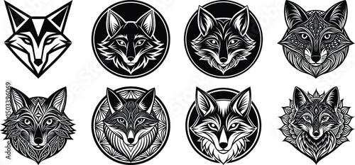 Photography Fox silhouette set - isolated vector images of wild animals