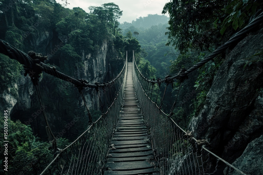 Obraz premium Jungle rope bridge adventure