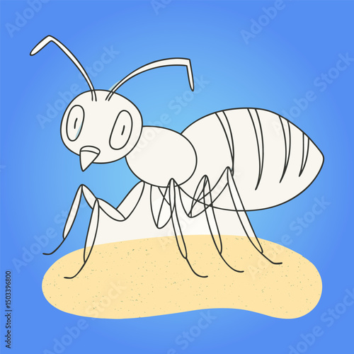 Ant Crawling on Flower Black and White Outline Line Art Drawing Engraved Style