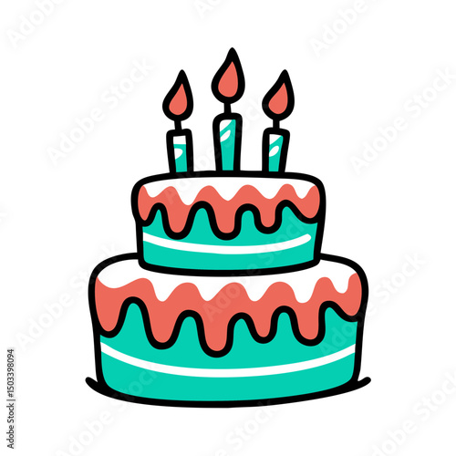 Two-tiered birthday cake with candles, for children's parties