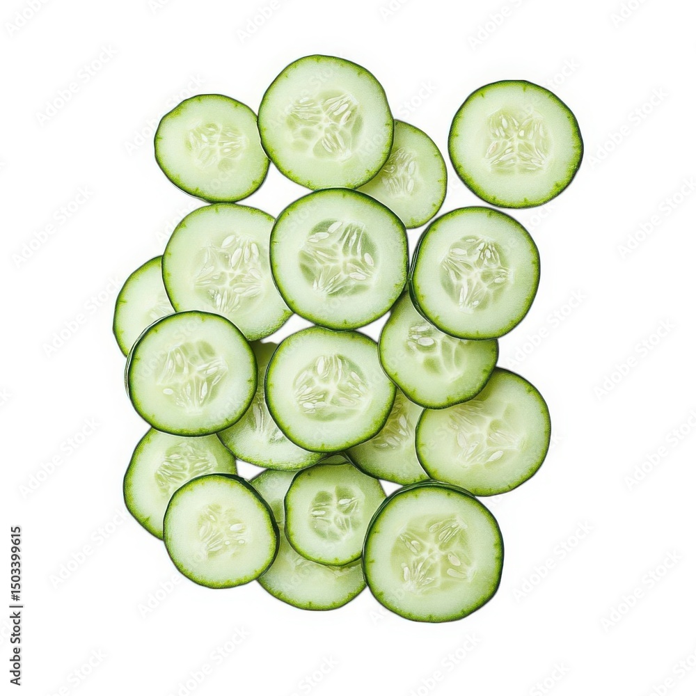 Fresh cucumber slices stack isolated on white background Fresh cucumber slices stack isolated on white background