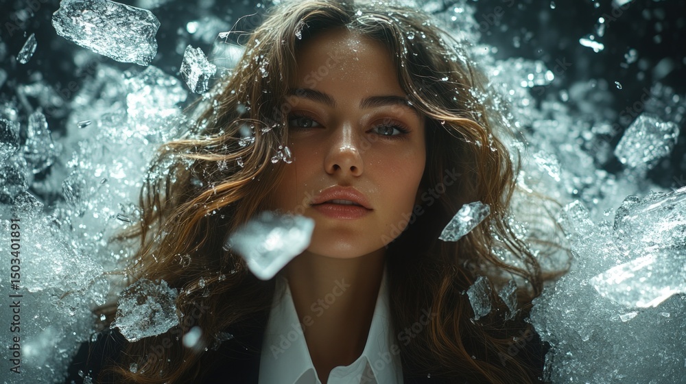 Obraz premium Woman surrounded by shattered ice