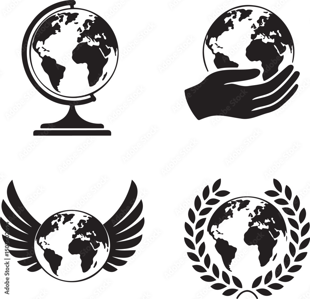 Obraz premium Globe icon silhouette set vector illustration isolated On Transparent Background
