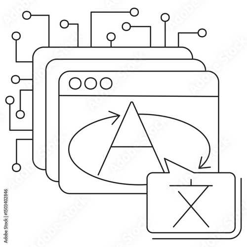 AI language translation icon. Vector pictogram with thin black lines on transparent background. Editable stroke thickness. Perfect for translation systems, multilingual apps, and AI tools