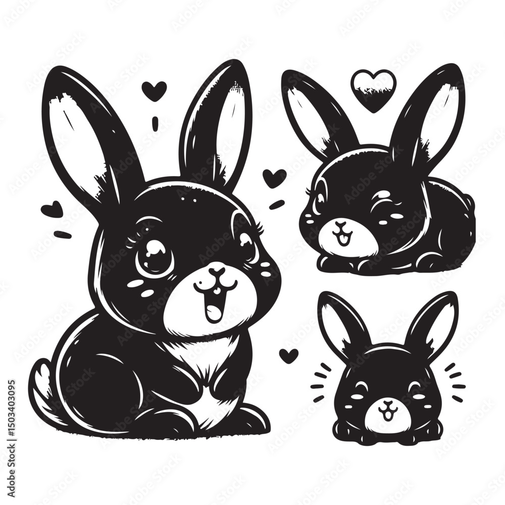 Fototapeta premium Silhouette Bunny Black Vector white background illustration Style 