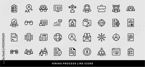 Hiring Process Line Icons. Recruitment, Job Application, Interview, Candidate Selection Vector Set