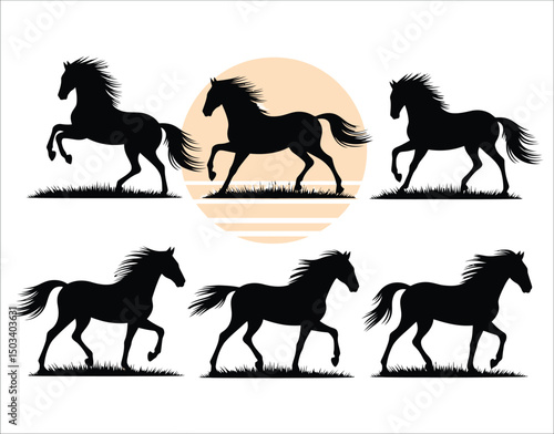 Horses Running Silhouette Art