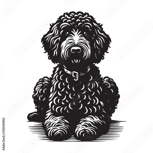 Silhouette Goldendoodle Dog Black Vector white background illustration Style 