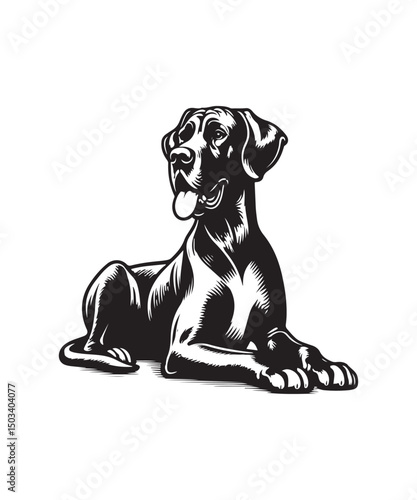 Silhouette Great Dane Dog Black Vector white background illustration Style 