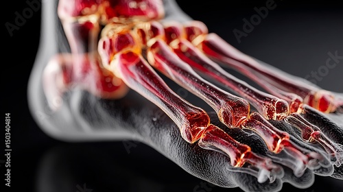 Detailed view of hyperextended big toe joint swelling illustrating turf toe injury from forceful push off in sports