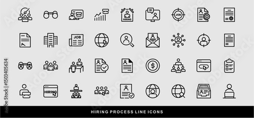 Hiring Process Line Icons. Recruitment, Job Application, Interview, Candidate Selection Vector Set