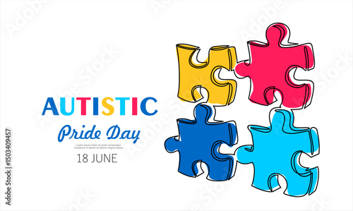Continuous one line drawing of grup of puzzle. Autism awareness concept art. Accept autism and understand the challenges associated with it. Help people build kinder world for every unique individual.