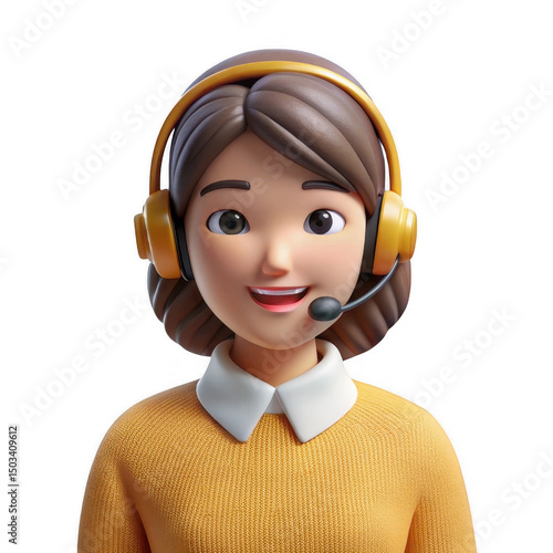 3d render of a smiling female customer service representative with headset isolated on transparent background