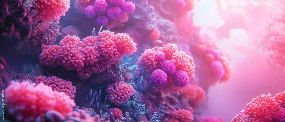 Close-Up of Vibrant Coral Reef in an Artistic Pink Fantasy Scene Close-Up of Vibrant Coral Reef in an Artistic Pink Fantasy Scene