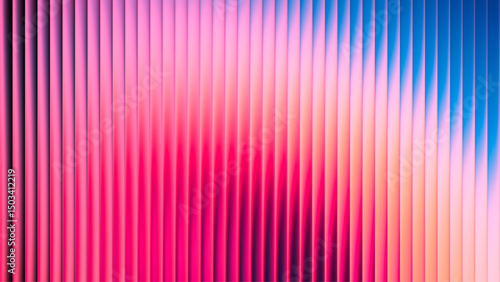 Abstract ribbed fractal glass texture effect with bright smooth fluted vertical lines of colorful gradient. Bold and dynamic design blending bright colors and geometry for modern visual art project