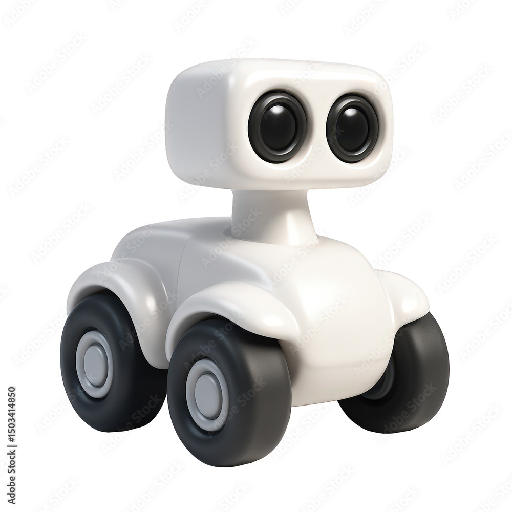 Cute White Robot Toy on White Background Cute White Robot Toy on White Background