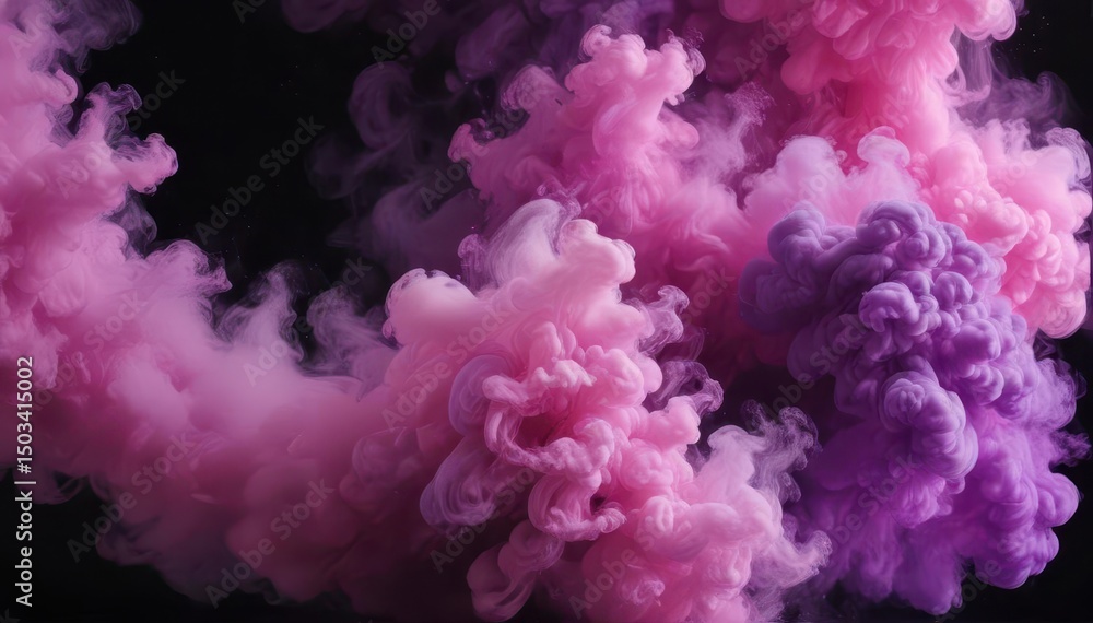 Fototapeta premium Abstract swirls of pink and purple smoke billow against a stark black backdrop , cosmetic, ombre