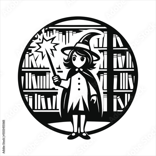 Enchanted schoolgirl witch in uniform holding mag
