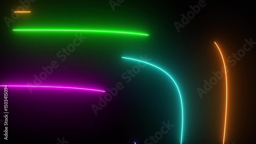 Curve quintuple neon laser colorful lines on 4k black background