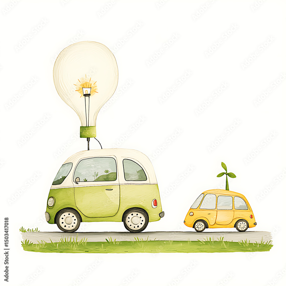 Fototapeta Ecocars Green energy journey.