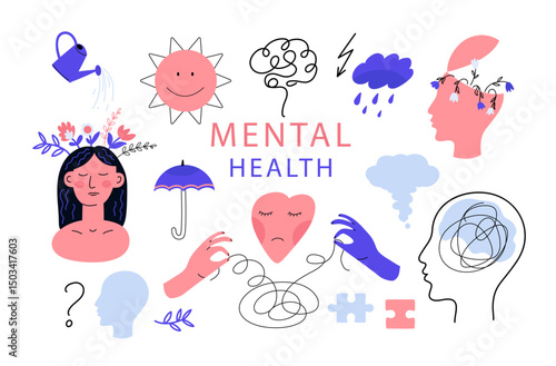 Mental Health Day .Vector Illustration