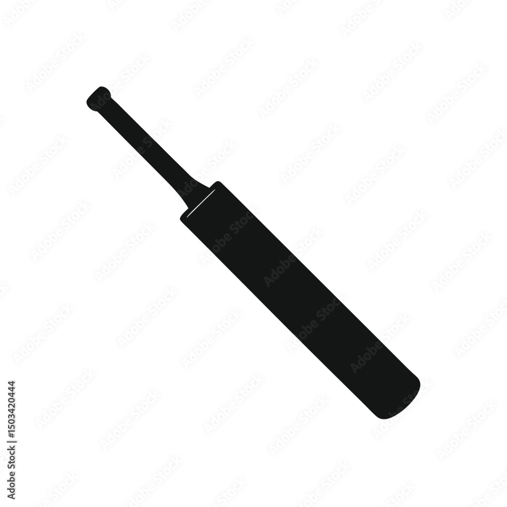 Black silhouette of a cricket bat isolated on a white background for sports and recreation Black silhouette of a cricket bat isolated on a white background for sports and recreation