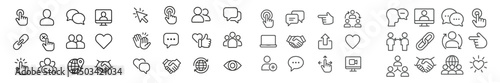 Collection of diverse outline icons depicting communication and connection concepts for digital and social interactions