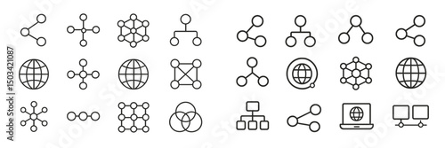 Network connection and structure icons representing data systems and communication technology
