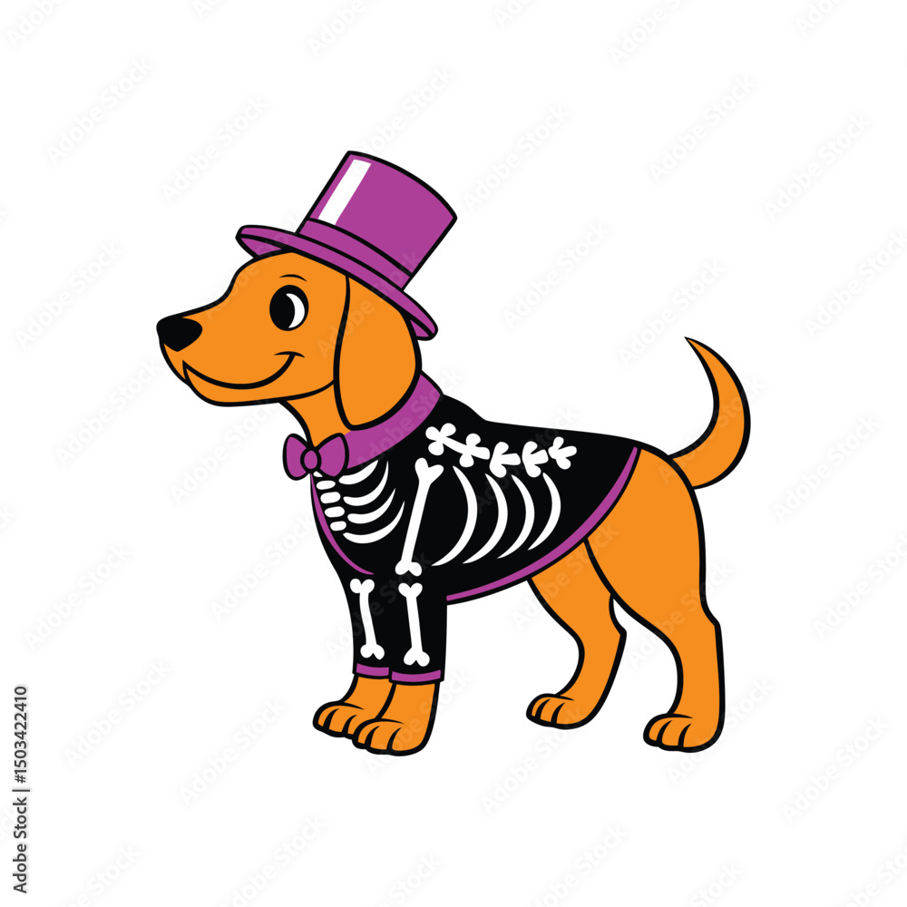 Fototapeta premium Funny cartoon dog in skeleton costume for Halloween celebration artwork 