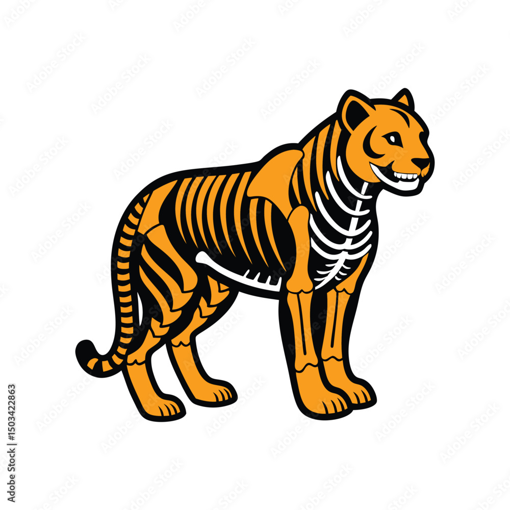 Obraz premium Tiger in skeleton costume for Halloween animal vector theme