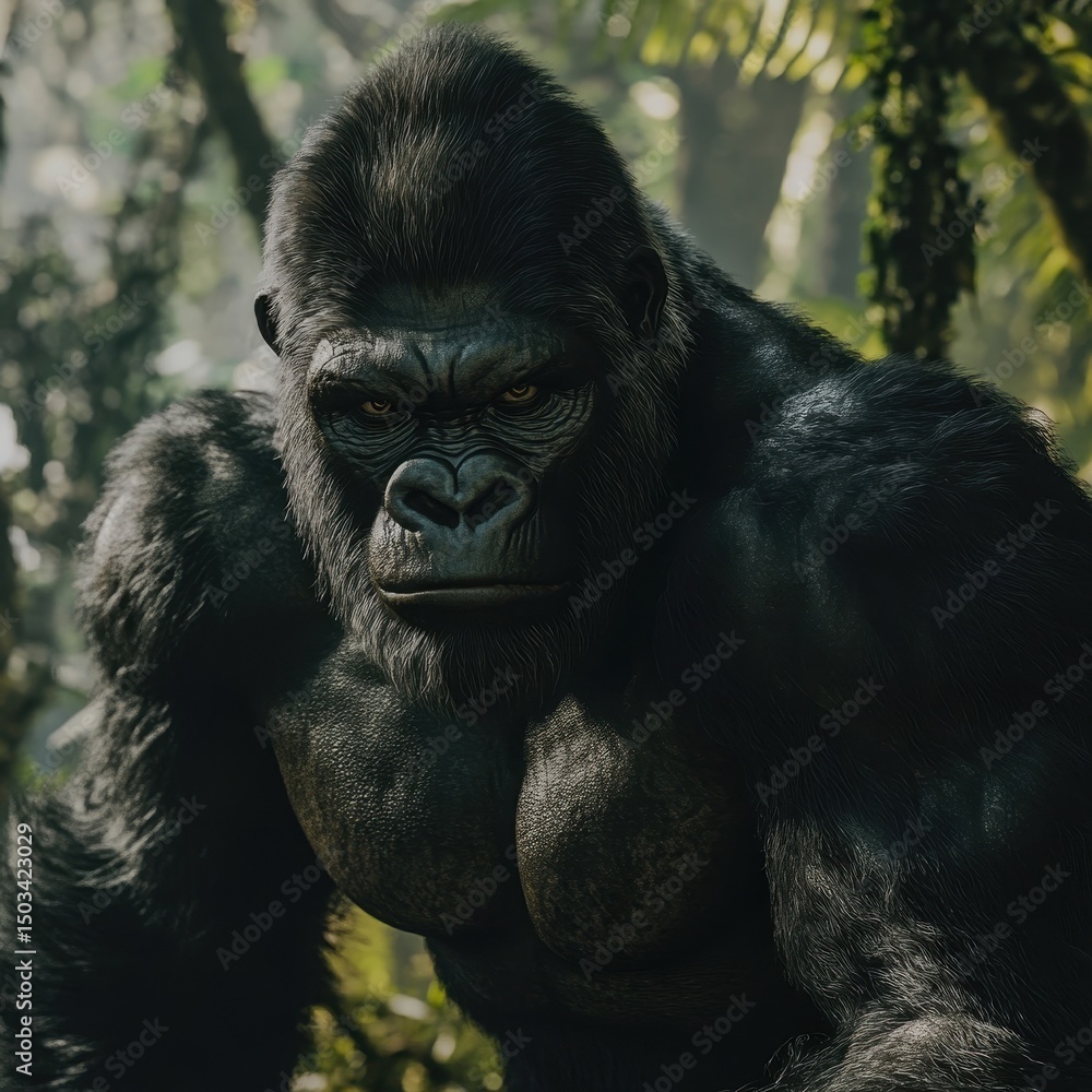 A closeup of a gorilla in a jungle for World Gorilla Day Focus on the gorilla A closeup of a gorilla in a jungle for World Gorilla Day Focus on the gorilla