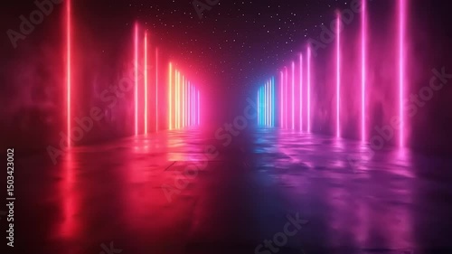 Wallpaper Mural Neon Corridor with Glowing Lights. Torontodigital.ca