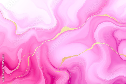 Vibrant abstract flowing light pink and dark purple hues with delicate gold accents, Generative AI