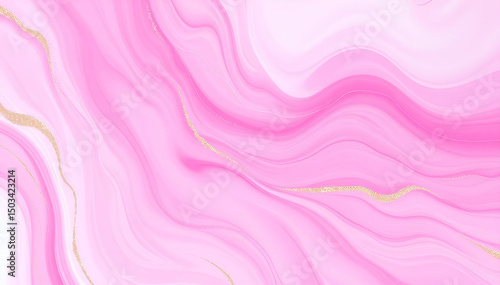 Vibrant abstract flowing light pink and dark purple hues with delicate gold accents, Generative AI