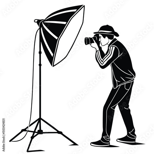 Silhouette art illustration of a photographer taking a picture.eps