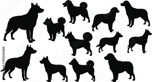 Diverse Dog Breed Silhouettes Collection: Standing Canine Profiles, Pet Animal Icons. AI Generative

