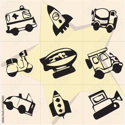 All kind of transportation vector Black and white set-45
