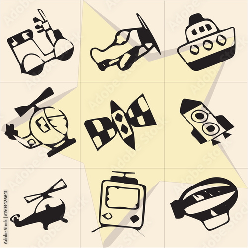 All kind of transportation vector Black and white set-46