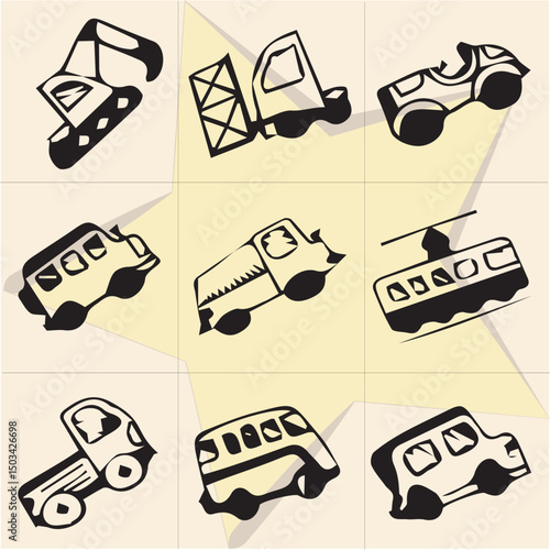 All kind of transportation vector Black and white set-49