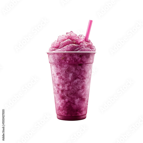 A cup on flavored slushie isolated on a transparent background, in a PNG format