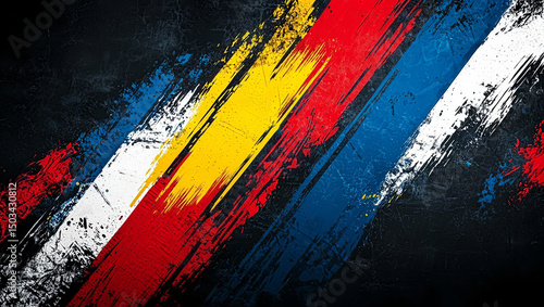 Dynamic basketball background features a dark abstract design with rough grunge patterns. Bold red and blue brushmarks create an energetic texture perfect for sports themes.