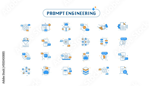 Prompt Engineering Line Icons. Editable Vector Symbols for AI Prompts, NLP Workflows, and Instruction Tuning Interfaces
