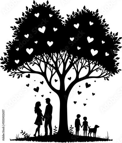 Loving Family Tree with Hearts vector graphics 