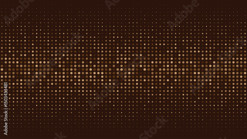 Geometric and abstract design with circular dots in varying sizes and shades of brown on a dark background. Gradient effect adds depth and dimension to the pattern, creating a subtle vintage vibe