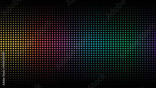 Colorful gradient dots on black background, vibrant digital pattern, modern pixel matrix, abstract design, multicolor spectrum, geometric grid, data visualization concept, copyspace