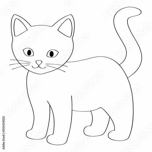 Cat coloring page simple and minimal line art illustration on white background