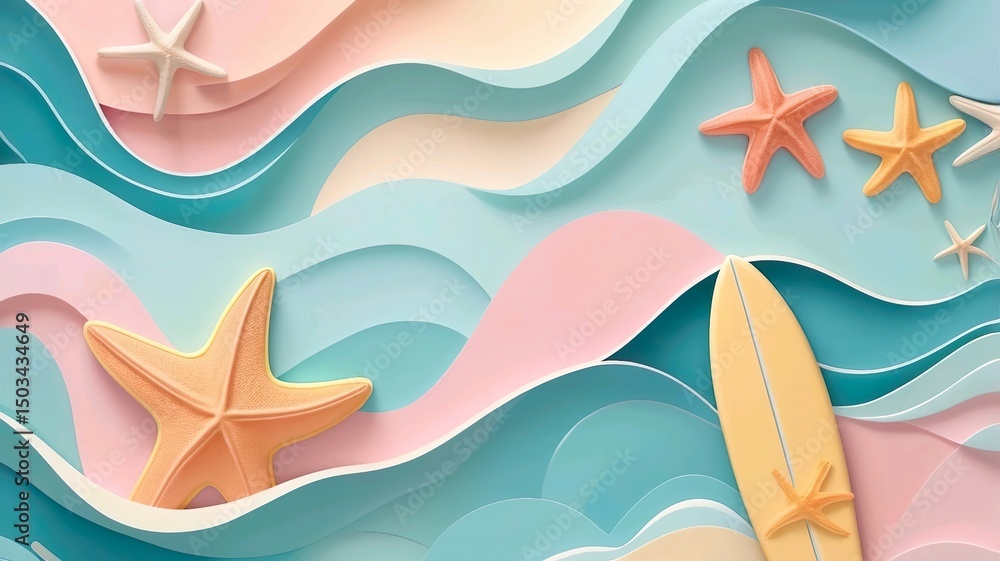 Naklejka premium Gentle Ocean Waves and Marine Life