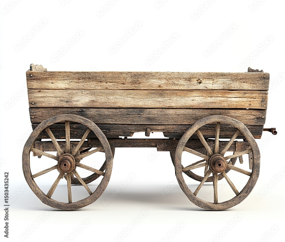 Fototapeta premium Old wooden wagon on white background