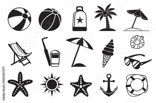 Monochrome Summer Holiday Symbols Set