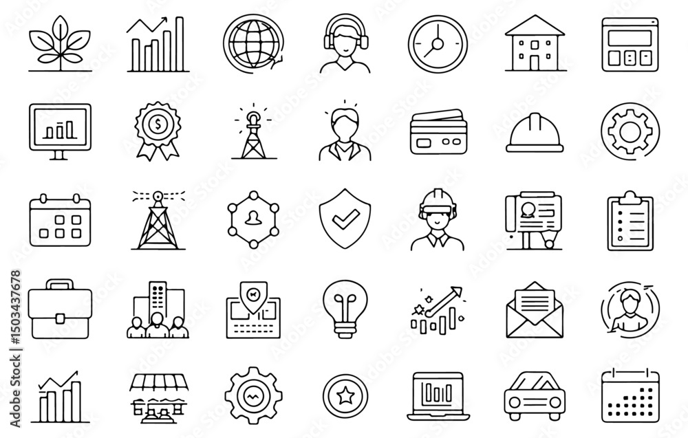 Fototapeta premium Business and Technology Outline Icons Collection